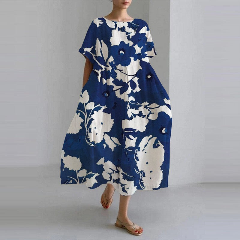 Emerenciana Loose Dress with a Round Neckline for Women Casual Daywear