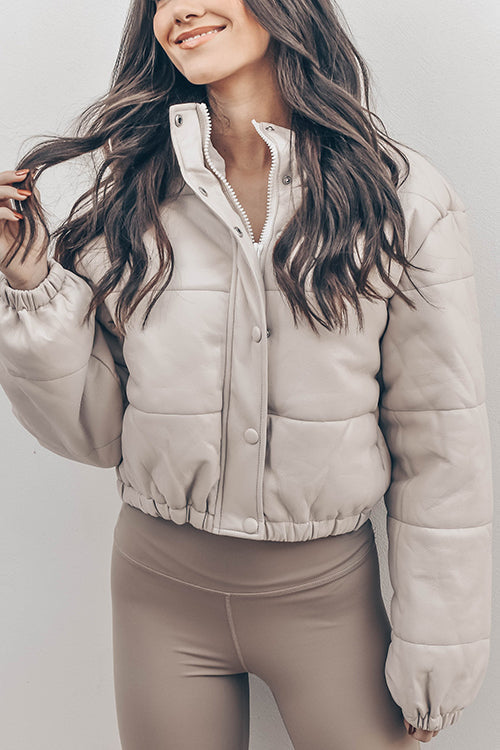 Faux Leather Puffer Jacket