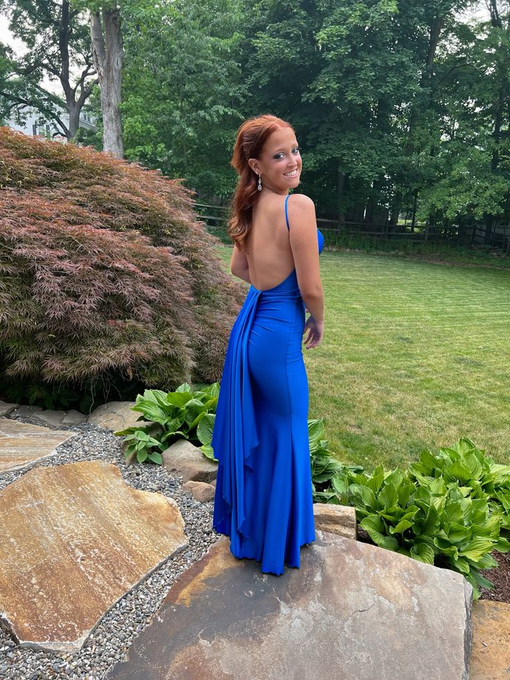 Elegant Royal Blue Mermaid Prom Dress,Backless Evening Dress  cc1328