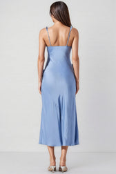 Anyat Blue Satin Ruffle Midi Dress - View 4