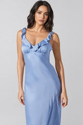 Anyat Blue Satin Ruffle Midi Dress - View 3