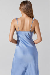 Anyat Blue Satin Ruffle Midi Dress - View 5