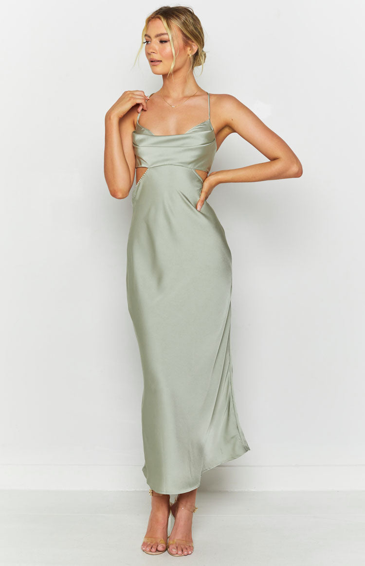 Satin Cowl Neck Side Cut Out Strappy Back Maxi Dress 5