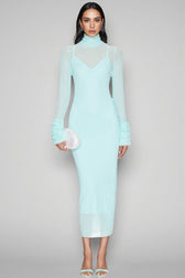 Abrife Blue Sheer Mesh Maxi Dress