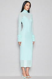 Abrife Blue Sheer Mesh Maxi Dress - View 2