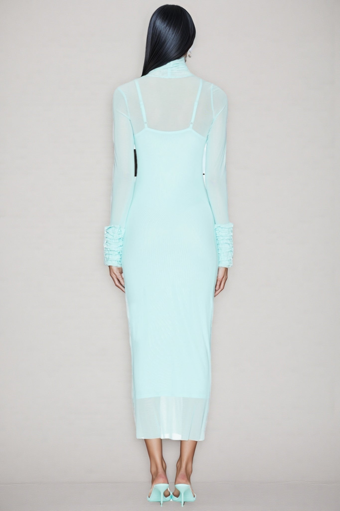 Abrife Blue Sheer Mesh Maxi Dress - View 3