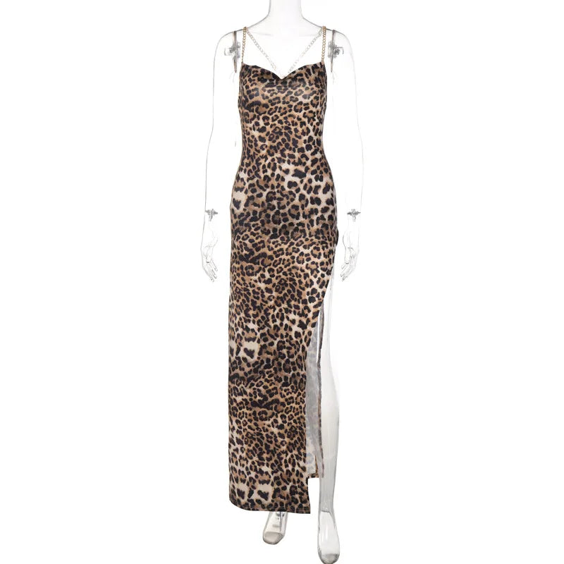Chic Leopard Print Backless Strapless Maxi Dress