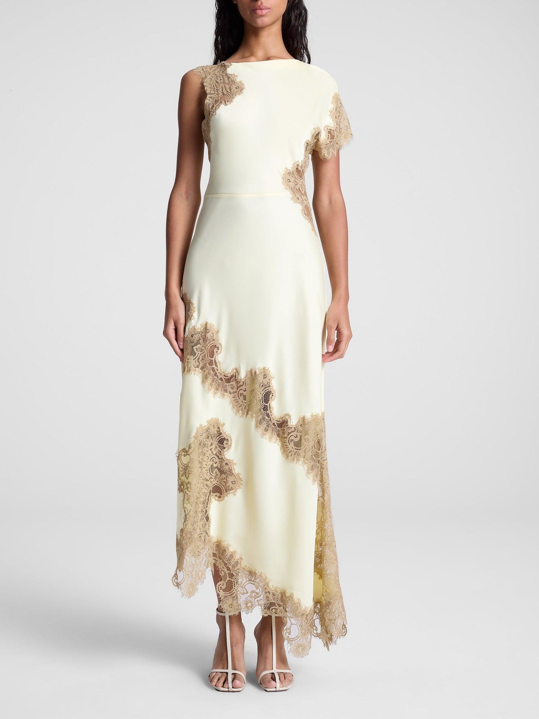 Satin and Lace Maxi Dress Beige