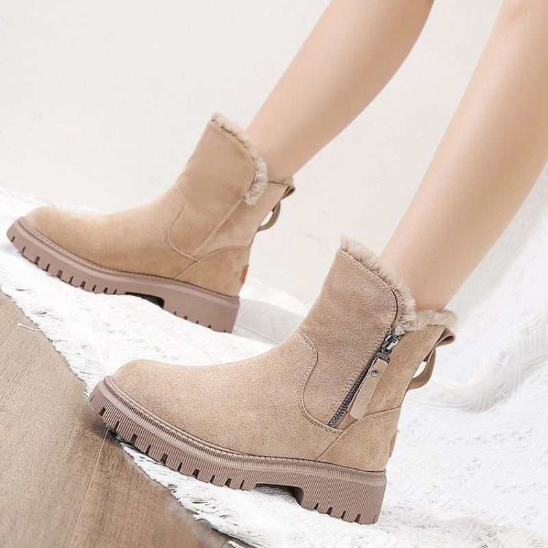 Round Toe Fleece Lined Lug Sole Ankle Boots