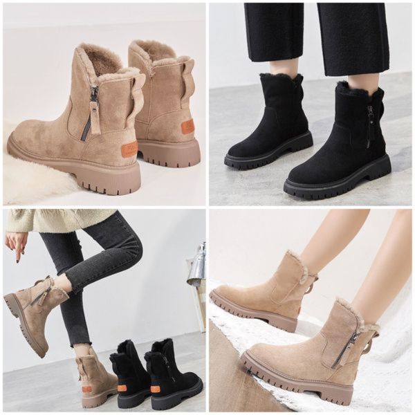 Round Toe Fleece Lined Lug Sole Ankle Boots