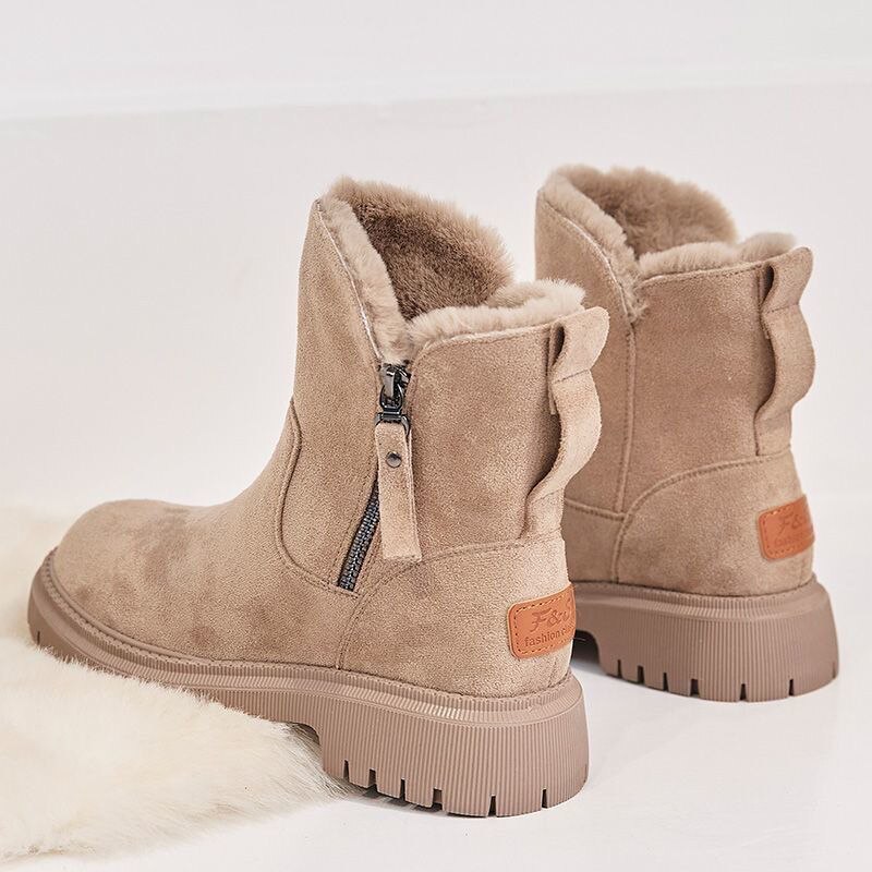 Round Toe Fleece Lined Lug Sole Ankle Boots
