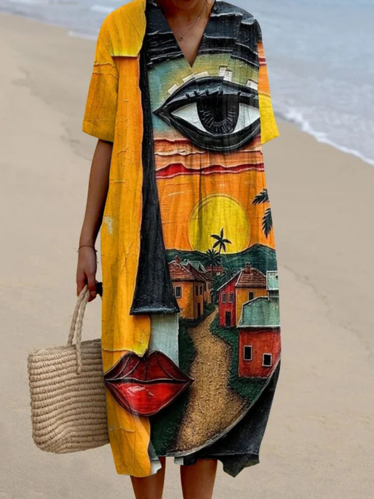 Rosa Casual Cotton Womens Dress with Relaxed Fit and Layered Outfit Styling