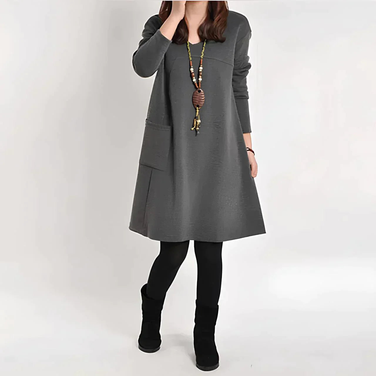 Desiree Long Sleeve Pocket Dress with Classic Everyday Styling
