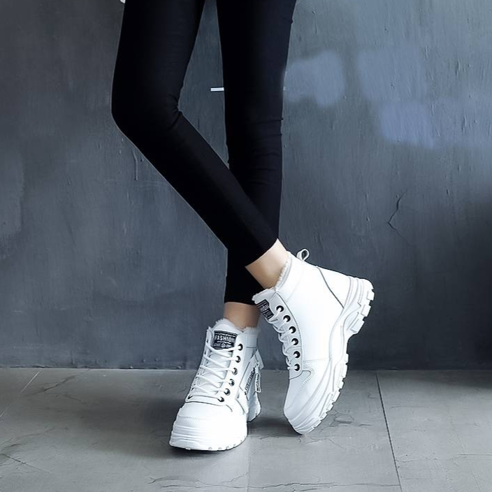 Lace Up Fleece Lined Platform High Top Sneakers