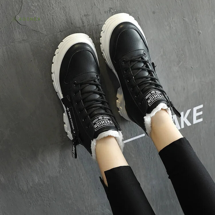 Lace Up Fleece Lined Platform High Top Sneakers
