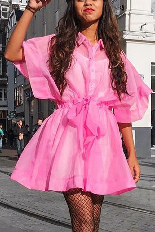 Button See Though Bubble Shirt