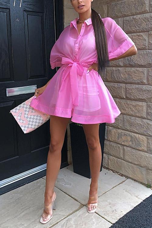 Button See Though Bubble Shirt