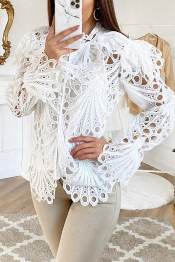 Hollow Lace Button Up Top