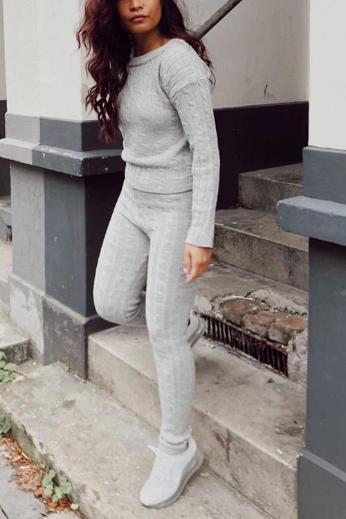 Knit Dew Shoulder Pants Set
