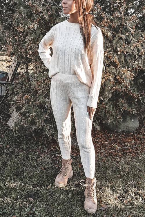 Knit Dew Shoulder Pants Set
