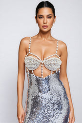 Zeitd Silver Sequin Backless Maxi Dress - View 2