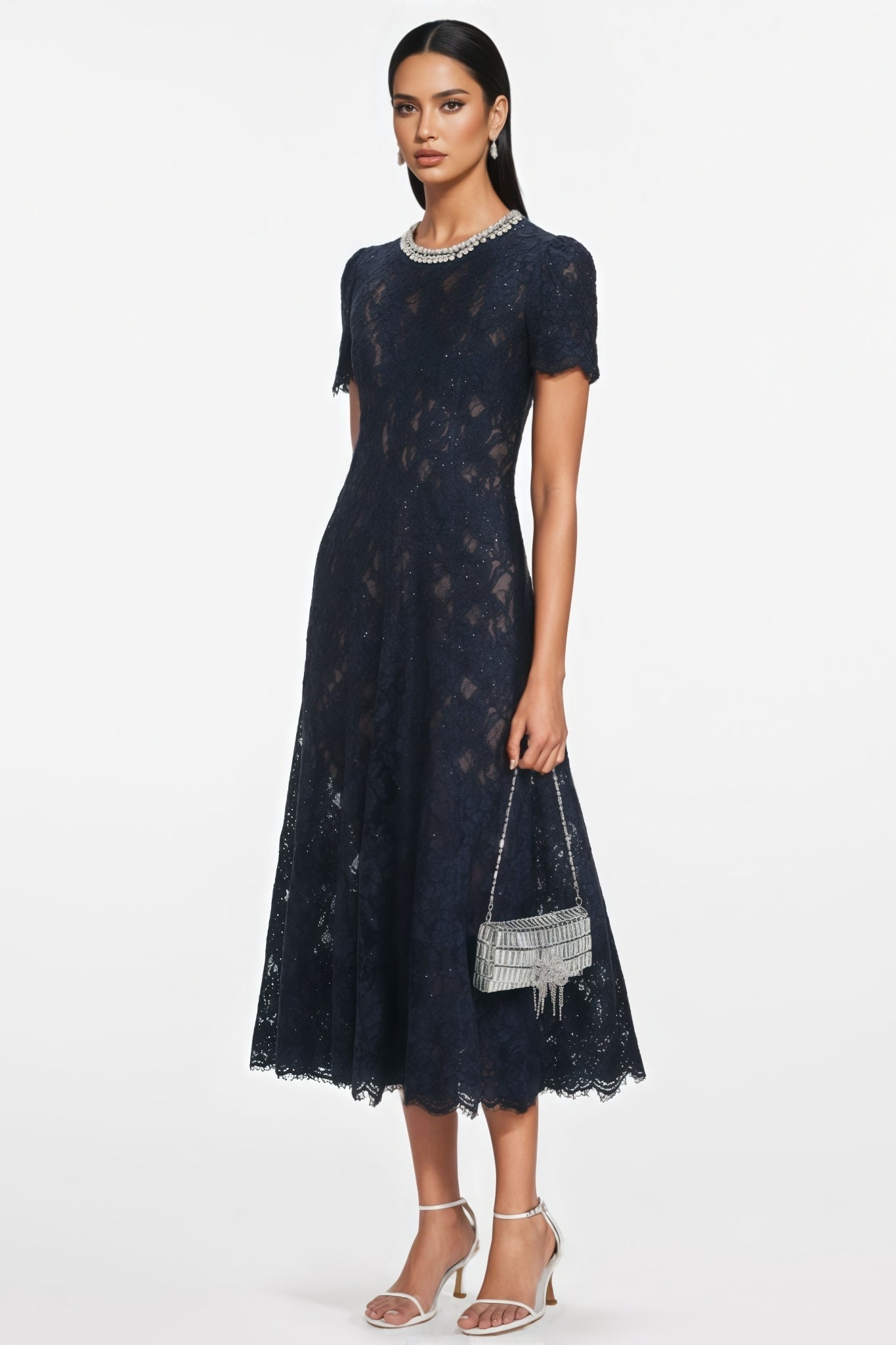Aurore Lace Embellished Midi Dress - View 2