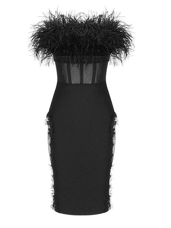 Abby Feather Trimmed Lace Bodycon Dress 6