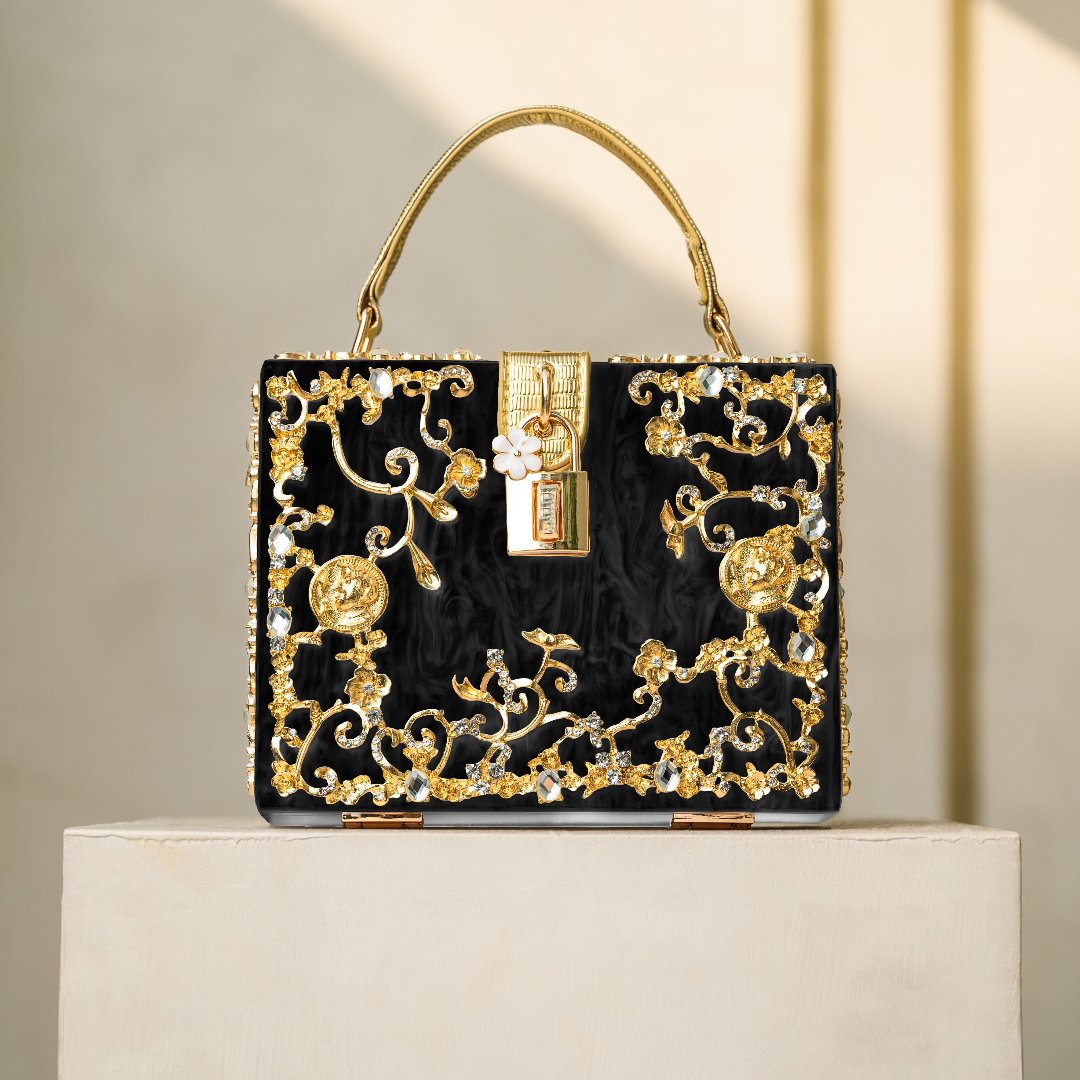 Crystal Embellished Top Handle Box Clutch