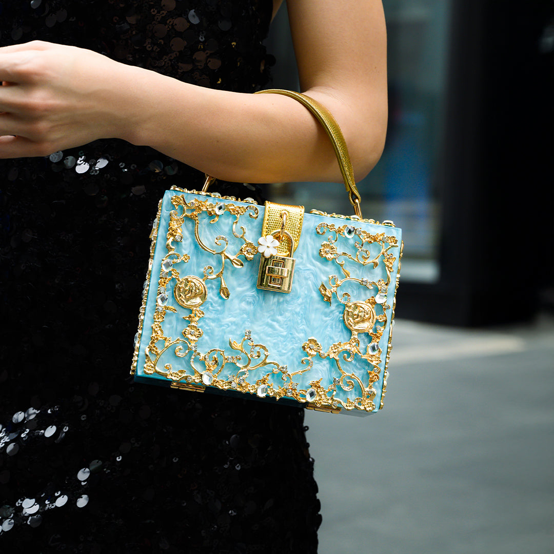 Crystal Embellished Top Handle Box Clutch