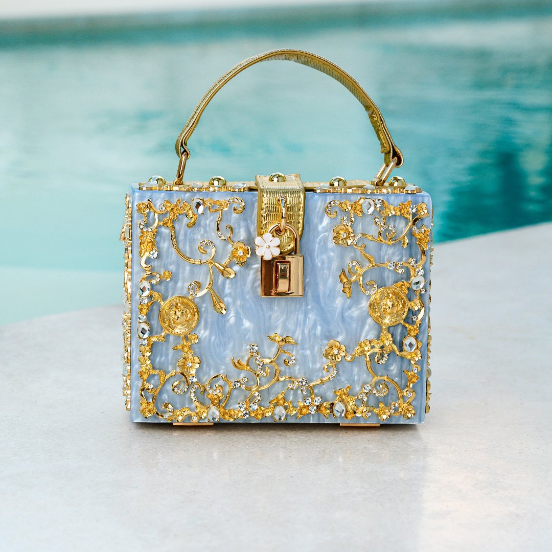 Crystal Embellished Top Handle Box Clutch
