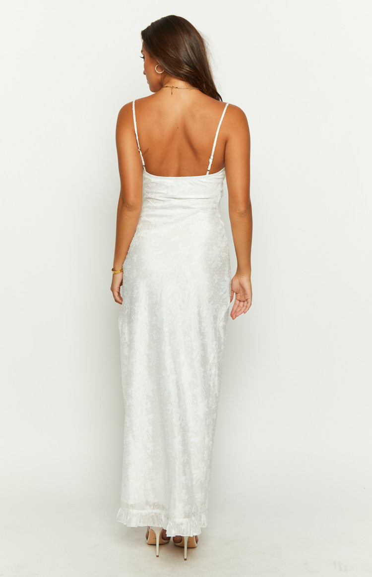 Floral Jacquard Ruffle Trim Neckline Cami High Split Maxi Dress 5
