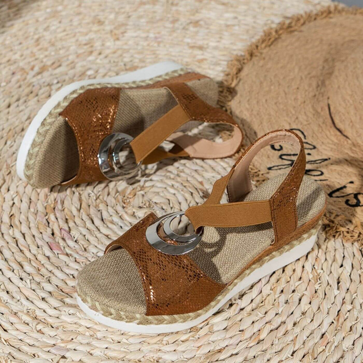 Open Toe Ring Slingback Espadrille Wedge Sandals