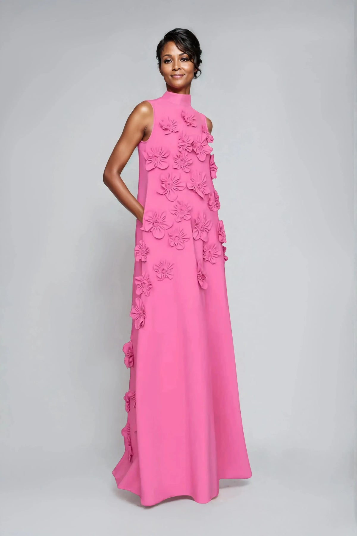 Floral Appliqué High Neck Sleeveless Maxi Dress 5