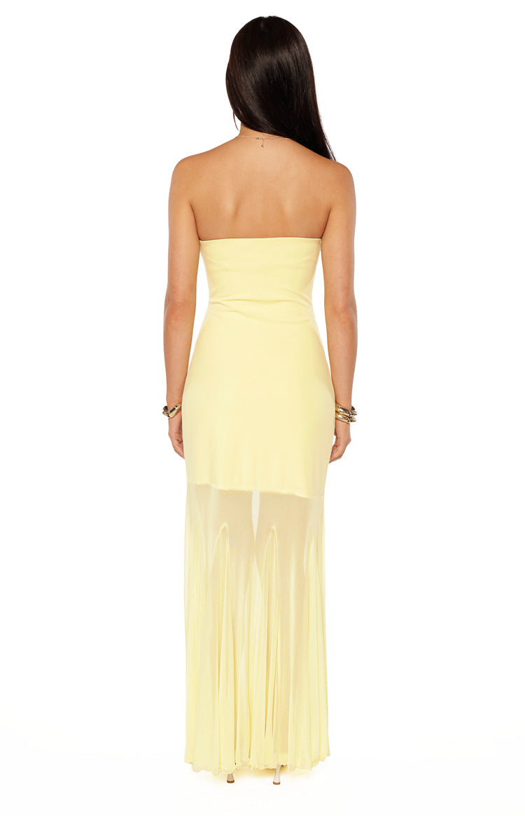 Strapless Bodycon Sheer Mesh Godet Hem Maxi Dress 9