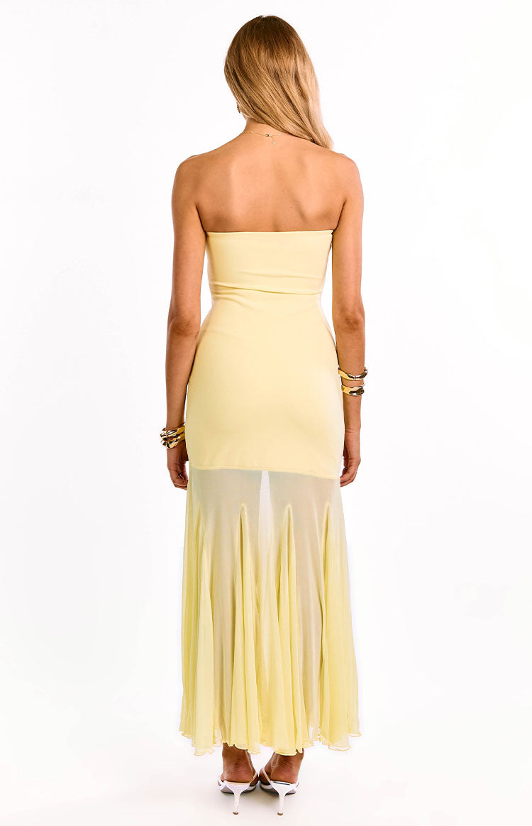 Strapless Bodycon Sheer Mesh Godet Hem Maxi Dress 4
