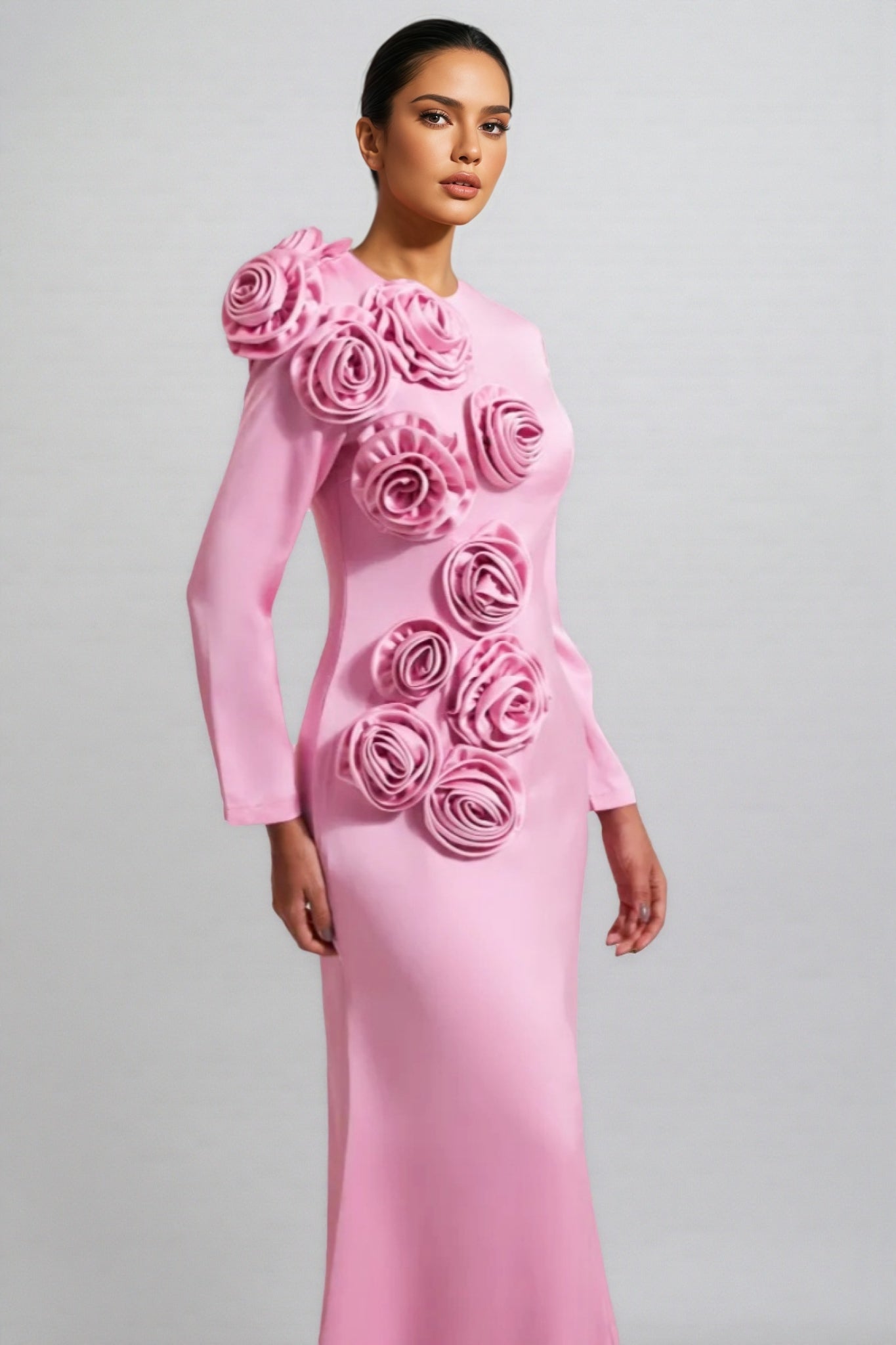 Samala 3D Floral Satin Maxi Dress