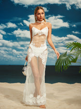 Lace Mesh Maxi Dress In White - View 3