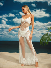 Lace Mesh Maxi Dress In White - View 4