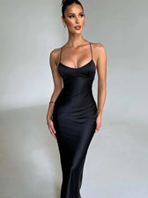 Satin Backless Lace Up Mermaid Silk Dress 3