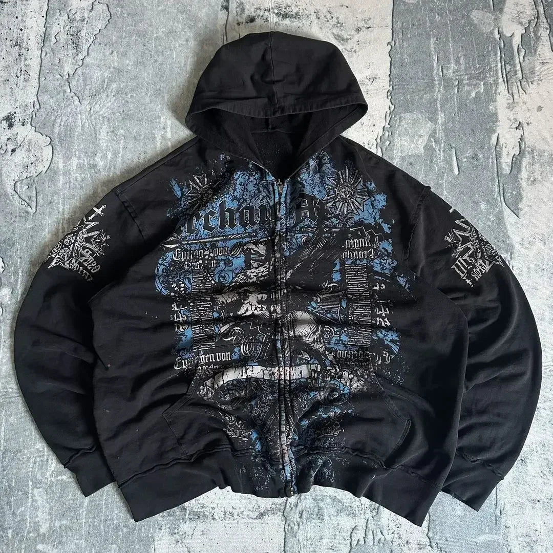 Gothic Skull Zipper Hoodie black 3 / S