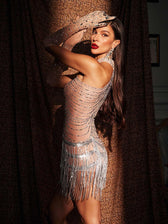 Rhinestone Fringe Mini Dress - View 6
