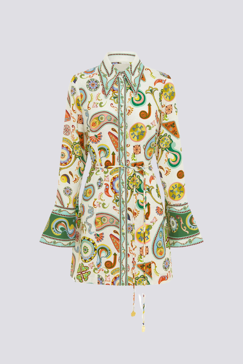 Zaida Exclusive Long Sleeved Paisley Mini Dress Evening Wear Edit