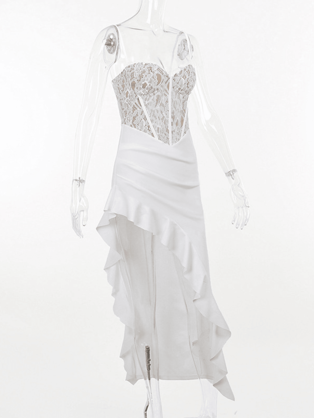 Lace Asymmetric Ruffle Midi Dress - View 8
