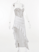 Lace Asymmetric Ruffle Midi Dress - View 8
