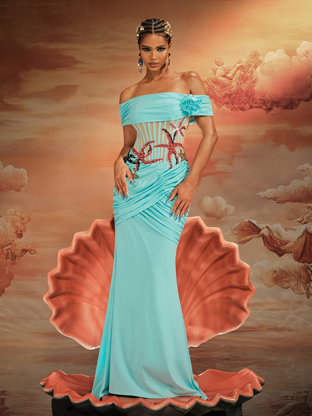 Off Shoulder Starfish Pearl Maxi Dress