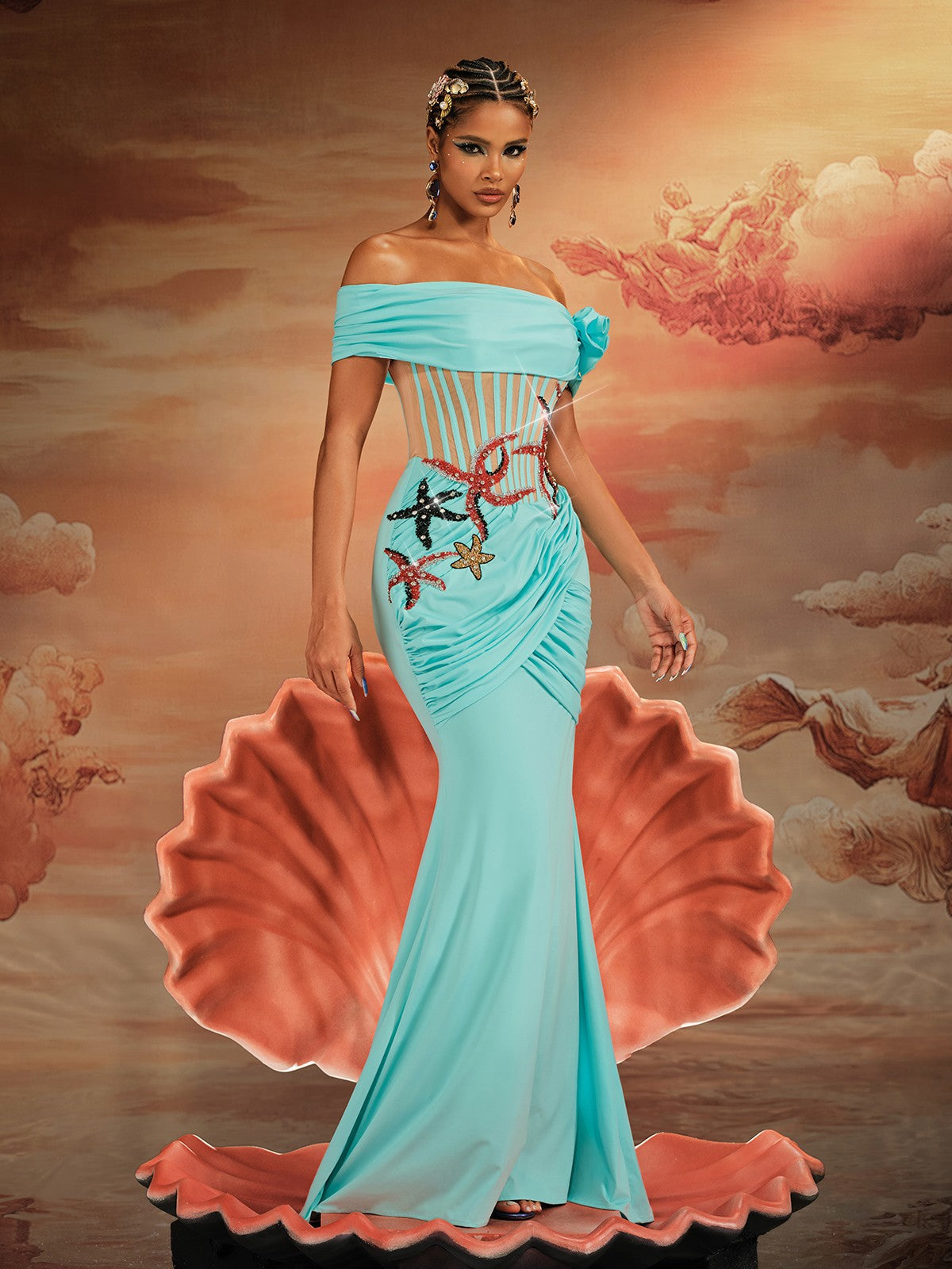 Off Shoulder Starfish Pearl Maxi Dress - View 4