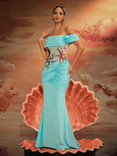 Off Shoulder Starfish Pearl Maxi Dress - View 5
