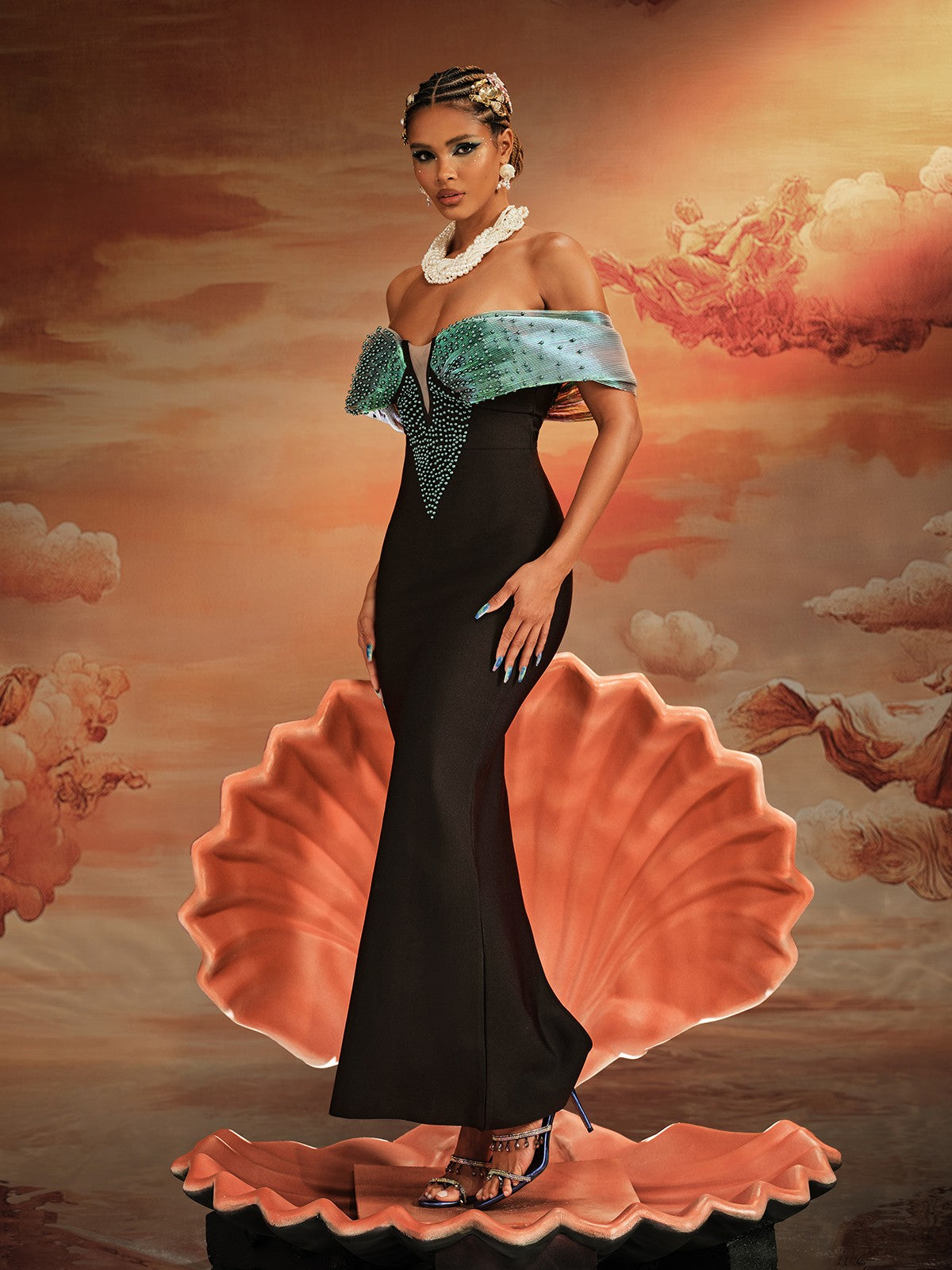 Off Shoulder Bead Bandage Maxi Dress - View 4