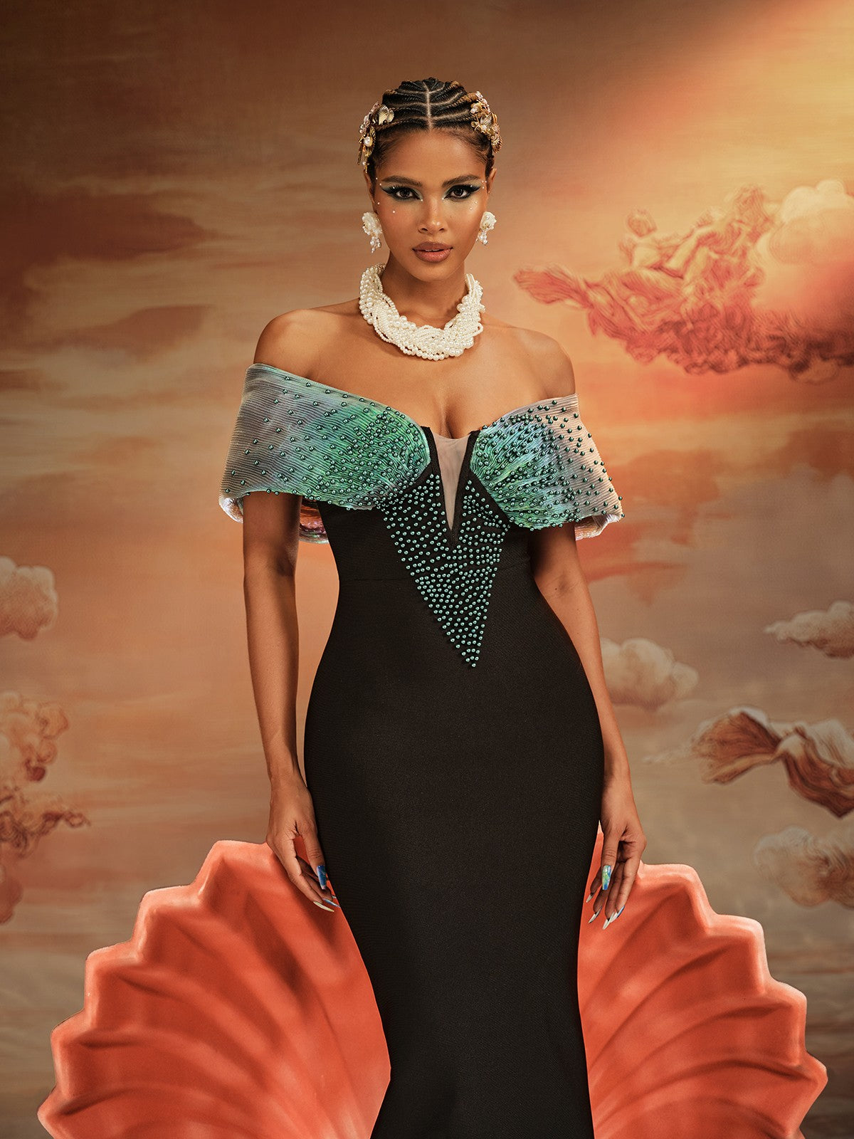 Off Shoulder Bead Bandage Maxi Dress - View 5