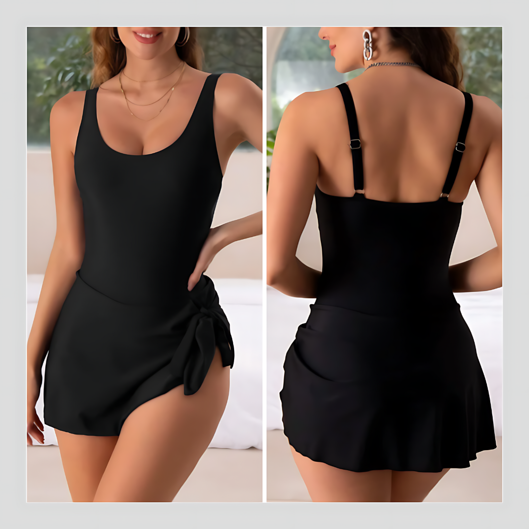 Floral Print Scoop Neck One Piece Swim Dress